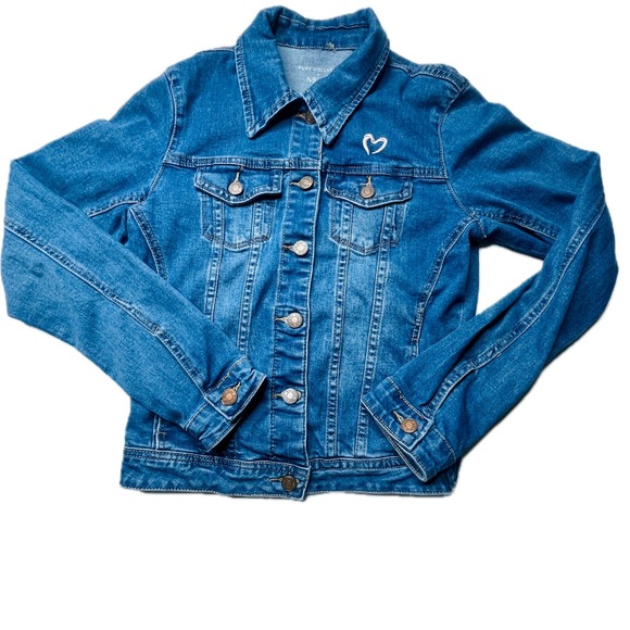 MEAS Pure Wellness Jackets & Blazers - Heart Embroidered Denim Jacket Womens Medium Blue Wash Cropped Boutique